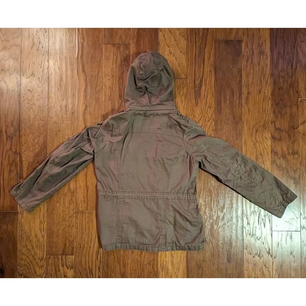 Women's Khaki Army Green Lightweight 100% Cotton Jacket Size Medium Pockets Hood